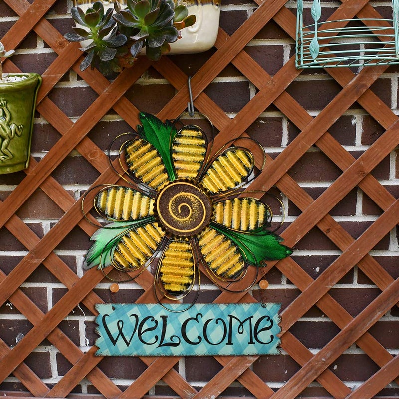 Attraction Design Welcome Sign for Front Door Decor Hanging Sign, Metal Flower Welcome Door Sign Wall Art Decor Hanging for Indoor Outdoor Patio Garden Yard Sign Porch Decoration 15.75X12.75In (B) - Image 2
